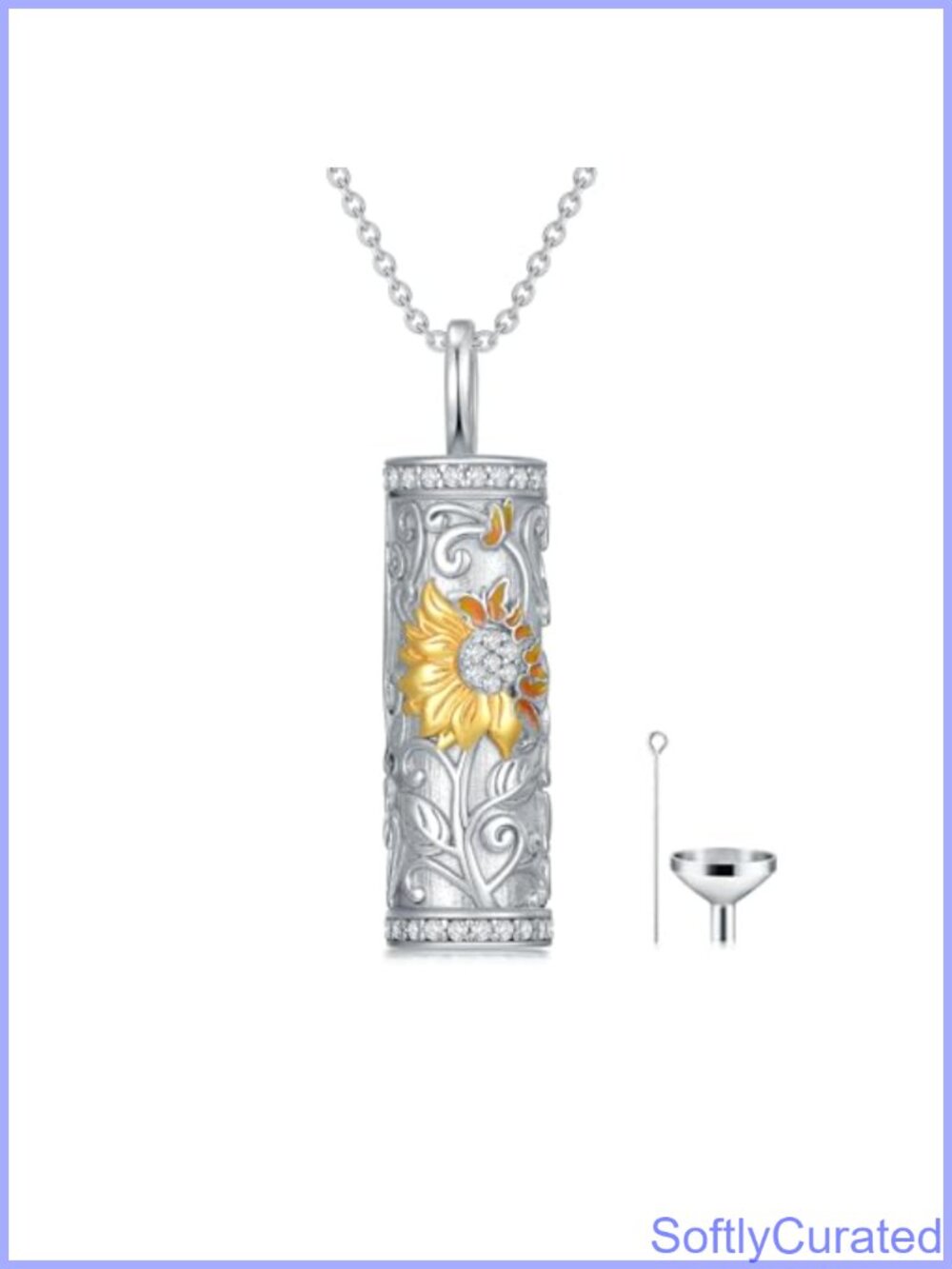 925 Sterling Silver Sunflower Urn Necklace for Ashes Memorial Cremation Pendant